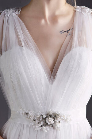 Robe de mariée avec fleurs de col en v de traîne courte angélique naturel - Photo 3