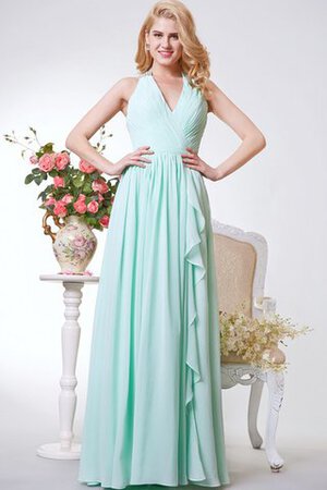 Gerüschtes V-Ausschnitt plissiertes A-Line langes schlichtes Brautjungfernkleid - Bild 1