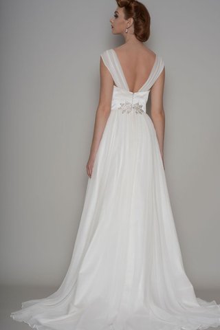 Abito da Sposa in Organza V-Scollo A Terra Naturale Cappellino con Piega - Foto 2