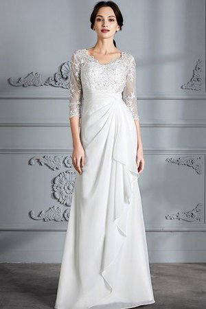Normale Taille Enges Dreiviertel Länge Ärmeln Bodenlanges Brautkleid mit V-Ausschnitt - Bild 1