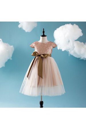 Schaufel-Ausschnitt Tüll A-Line bodenlanges Blumenmädchenkleid mit Rüschen - Bild 1