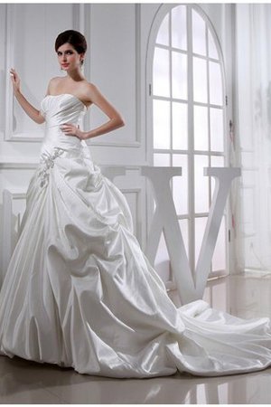 Abito da Sposa A-Line Senza Strap Allacciato Semplice in Raso - Foto 1