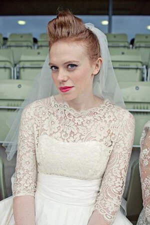 Abito da Sposa conservatore in pizzo in Taffeta Sotto Ginocchio con Mezze Maniche Lupetto - Foto 3