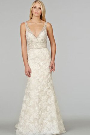 Robe de mariée naturel de sirène avec perle de traîne moyenne manche nulle - Photo 3