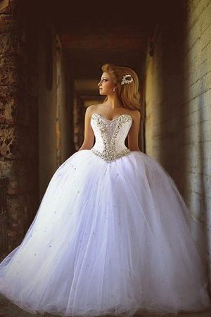 Duchesse-Linie Perlenbesetztes Tüll Gericht Schleppe Zeitloses Brautkleid - Bild 3