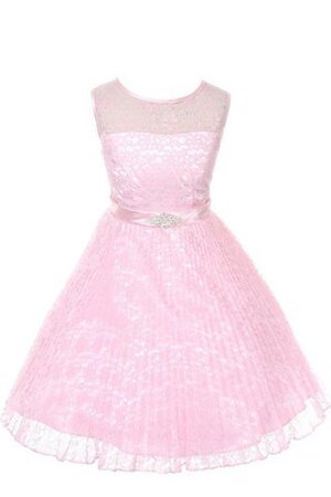 Robe de cortège enfant ligne a col ras du cou manche nulle avec décoration dentelle - Photo 5