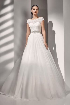 Robe de mariée festonné naturel de traîne courte avec manche courte ligne a - Photo 1