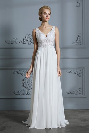 A-Line Spitze V-Ausschnitt Unverwechselbar Brautkleid mit Natürlicher Taille - Bild 3