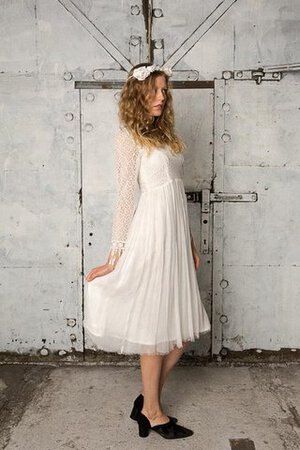 Robe de mariée plissé vintage ligne a en tulle col en bateau - Photo 3