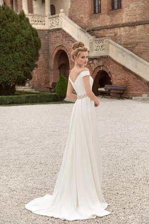 Perlenbesetztes Gericht Schleppe Garten langes schlichtes Brautkleid mit Perlengürtel - Bild 3