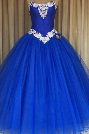 Robe de quinceanera de mode de bal bandouliere spaghetti en tulle de col en cœur appliques