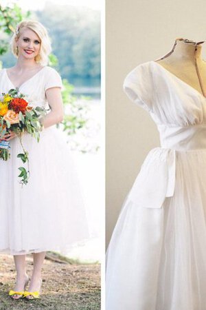 Robe de mariée intemporel textile en tulle ruché ligne a avec manche courte - Photo 4