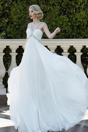 Ärmelloses Perlenbesetztes Strand V-Ausschnitt bodenlanges romantisches Brautkleid - Bild 1