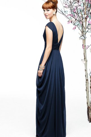 V-Ausschnitt langes Brautjungfernkleid aus Chiffon mit gekappten Ärmeln - Bild 2