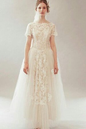 Robe de mariée modeste classique col en bateau jusqu'au sol avec zip - Photo 1