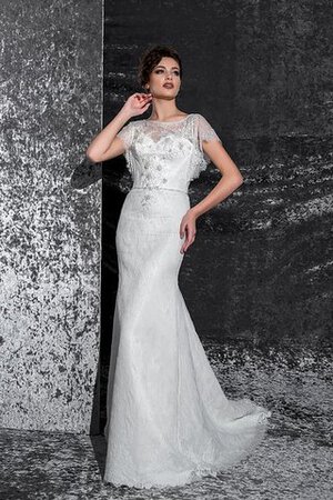 Robe de mariée intemporel modeste avec manche courte de traîne moyenne avec perle - Photo 1
