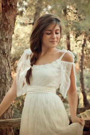 Abito da Sposa Cappellino Schiena Nuda con Manica Corte A Terra Tondo A-Line - Foto 5