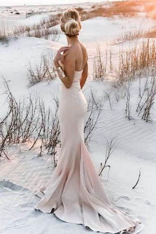 Meerjungfrau rückenfreies Ärmelloses Ballkleid mit Rüschen aus Satin - Bild 2