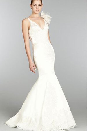 Robe de mariée naturel avec décoration dentelle en satin de sirène avec sans manches - Photo 3