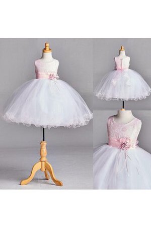 Ärmelloses Perlenbesetztes Tüll wadenlanges Blumenmädchenkleid mit Schleife - Bild 4