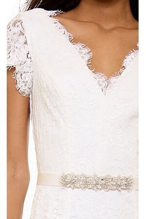 Spitze kurze Ärmeln A-Line einfaches Brautkleid mit Gürtel mit gekappten Ärmeln - Bild 4
