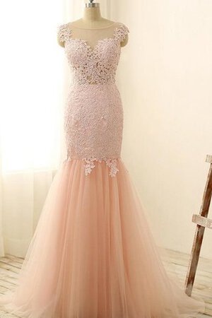 Robe demoiselle d'honneur naturel appliques avec zip avec manche épeules enveloppants - Photo 1
