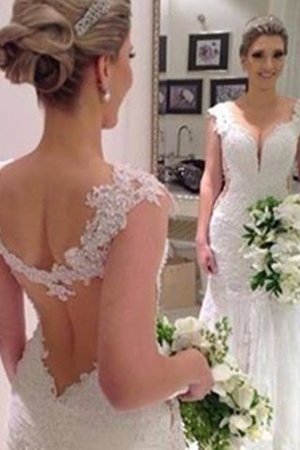 Robe de mariée distinguee naturel avec décoration dentelle v encolure de sirène - Photo 2