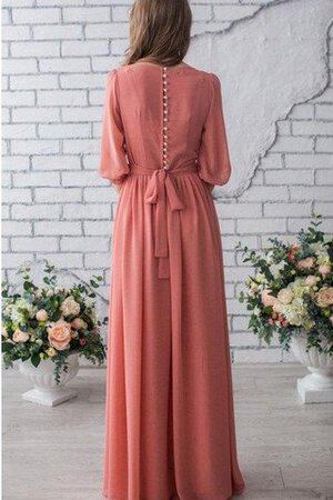 Schaufel-Ausschnitt bodenlanges langes Brautjungfernkleid mit Schleife mit Knöpfen - Bild 2