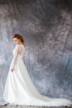 Abito da Sposa Naturale con Maniche Lunghe A-Line conservatore Tondo in Organza - Foto 1
