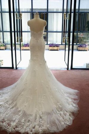 Ärmelloses Spitze langes bodenlanges Brautkleid mit Blume mit Reißverschluss - Bild 2
