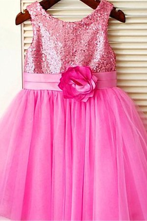 Robe de cortège enfant en tulle en tissu pailleté manche nulle avec fleurs a-ligne - Photo 8