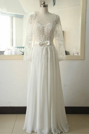 Langärmeliges Tüll Chiffon bodenlanges Brautkleid mit Bordüre aus Satin - Bild 1
