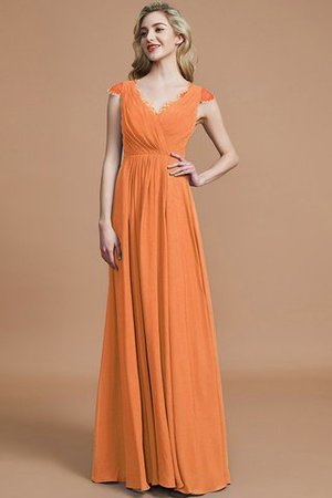 Robe demoiselle d'honneur naturel jusqu'au sol de princesse a-ligne ruché - Photo 25