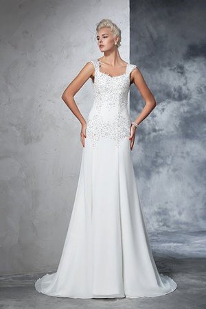 Spaghetti Träger Chiffon Sittsames Extravagantes Brautkleid mit Breiter Träger - Bild 3