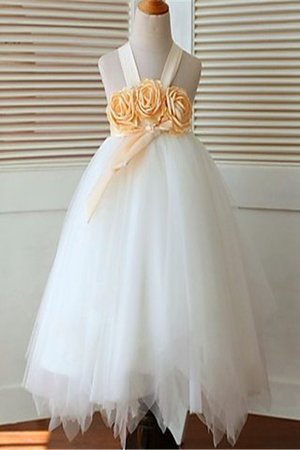 Tüll Breiter Träger Duchesse-Linie Wadenlanges Blumenmädchenkleid mit Blume - Bild 1