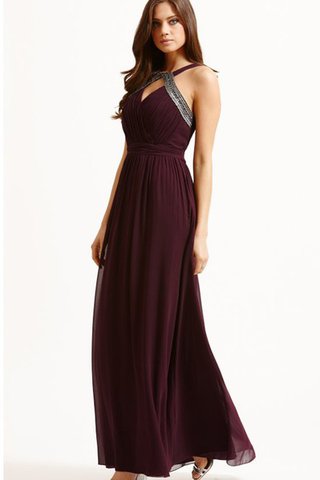 Robe demoiselle d'honneur longue charmeuse trou de serrure a-ligne - Photo 1