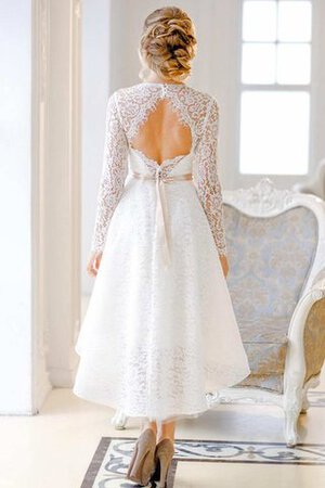 Spitze Schlüsselloch Rücken lange Ärmeln Satin knielanges schlichtes Brautkleid - Bild 2