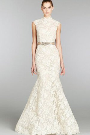 Robe de mariée naturel de sirène longueur au ras du sol de col haut trou de serrure - Photo 1