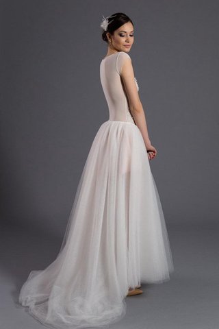 Perlenbesetztes A-Linie bodenlanges Brautkleid aus Tüll mit gekappten Ärmeln - Bild 2