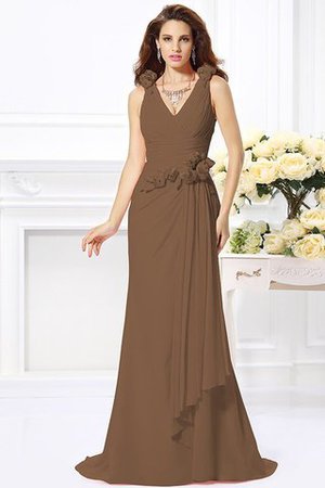 Robe demoiselle d'honneur naturel longue avec fleurs manche nulle de col en v - Photo 3
