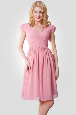 Chiffon A-Linie gerüschtes schlichtes legeres Brautjungfernkleid mit gekappten Ärmeln - Bild 4