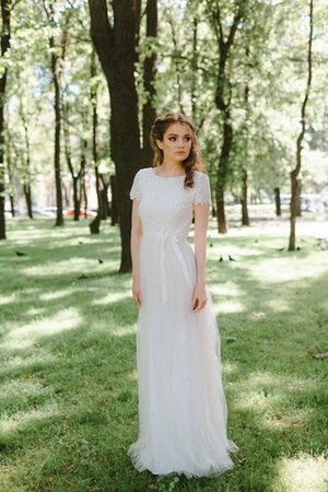 Robe de mariée informel simple avec ruban ceinture avec manche courte - Photo 1