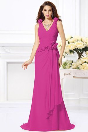 Robe demoiselle d'honneur naturel longue avec fleurs manche nulle de col en v - Photo 14