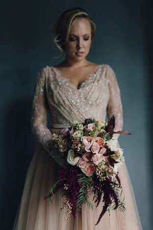 Robe de mariée vintage charmeuse avec zip v encolure a-ligne - Photo 3