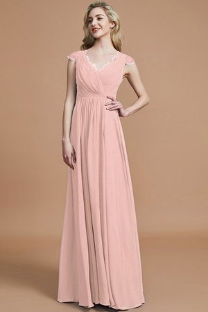 Robe demoiselle d'honneur naturel jusqu'au sol de princesse a-ligne ruché - Photo 26