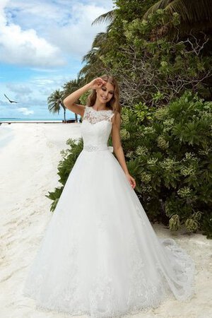 Strand natürliche Taile Organza bodenlanges schlichtes Brautkleid mit Gürtel - Bild 1