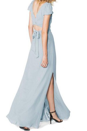 Chiffon langes bodenlanges mini Brautjungfernkleid mit Gürtel mit tiefem V-Ausschnitt - Bild 2