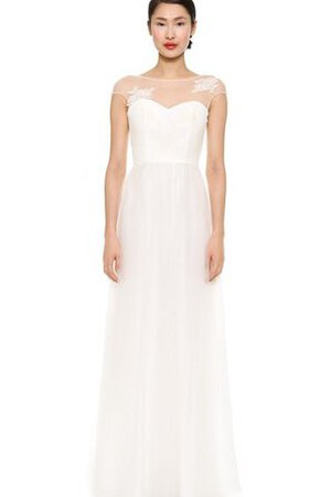 Robe de mariée naturel simple a-ligne col en bateau avec manche courte - Photo 1