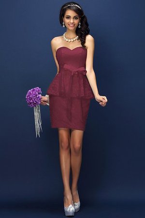Robe demoiselle d'honneur naturel courte collant en satin orné de nœud à boucle - Photo 5