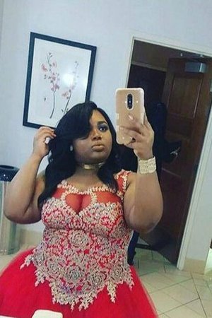 Vestido de Fiesta de Corte princesa de Corte-A en Tul de Sin mangas de Apliques - Foto 1